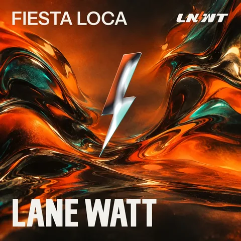 Orange liquid and chrome bolt artwork for Fiesta Loca